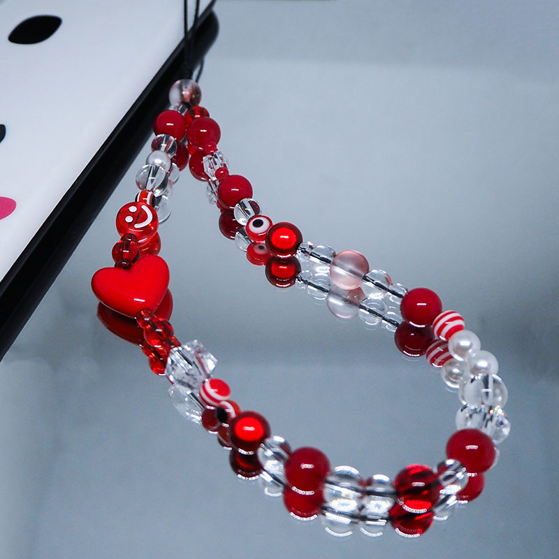 Pearl Trim Chain - Red Clear Mobile Y2k Phone Charm
